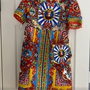 Dolce & Gabbana Girl Mini me Red Dress Brocade Carretto Siciliano & BAG - 11/12Y